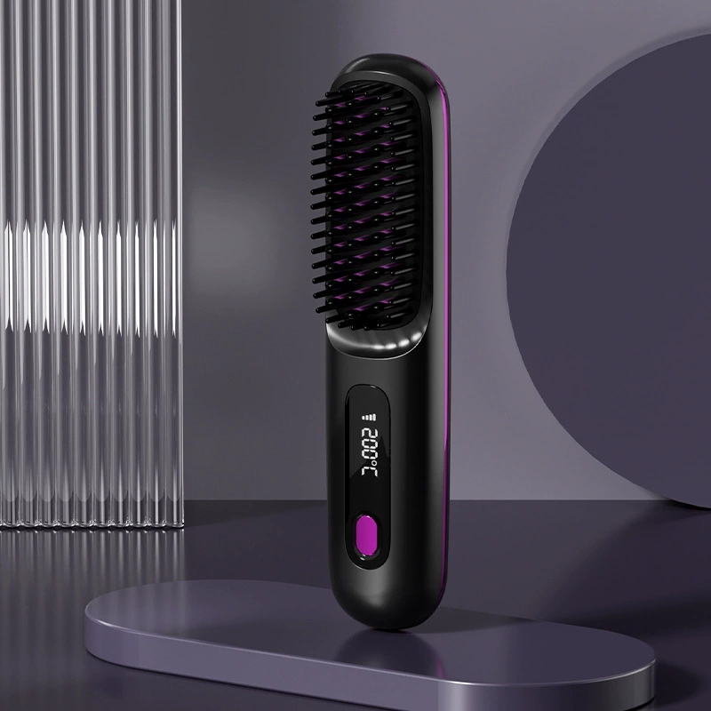 Wireless Portable Ceramic Hair Straightening Brush, Rechargeable, Ionic, Compact