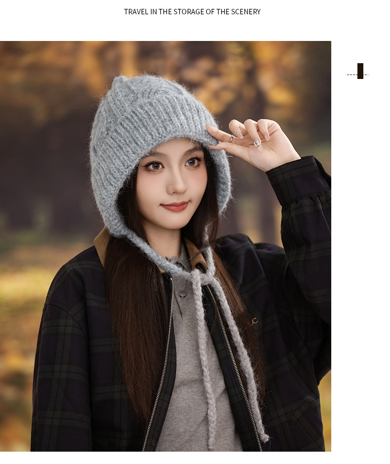 Korean Version Versatile Bear Patch Strap Knitted Autumn Winter Fashion Retro Pullover Outdoor Casual Warm Hat New_voghion.com