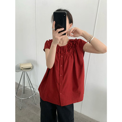 【50% off福祉・返品交換不可】女性用耳介シャツ2025夏新作ゆったり万能ラウンドネックトップス