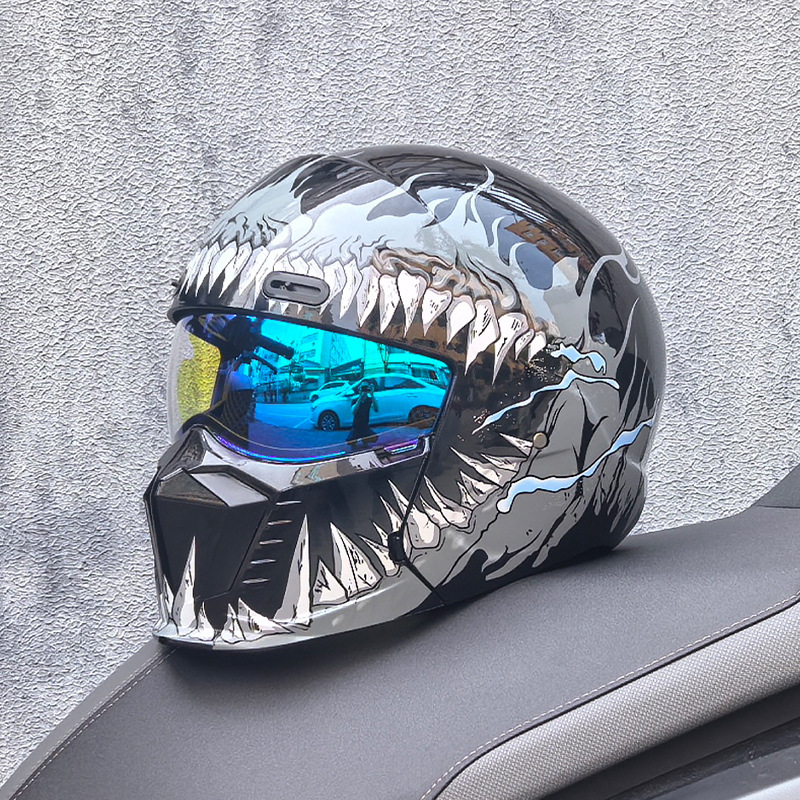 Casco de Motocicleta Retro Cruzado de Estilo Guerrero, Talla Grande, con Diseño de Escorpión, Ligero y Integral