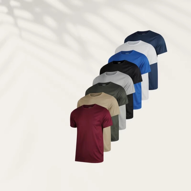 Cross-Border European and American Temu Men's Quick-Drying T-Shirt Sports Casual Shirt Pure Color Top Simple Breathable Short-Sleeved Men's