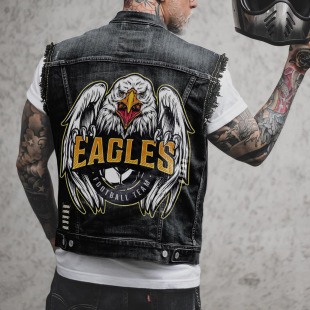 2033 * Eagle print street style fashion men's denim vest cross-border e-commerce foreign trade for denim coat