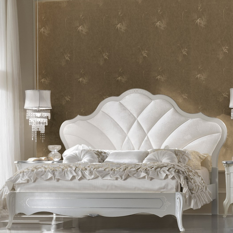 Luxury French style double bed with carved solid wood, American simple soft back bedroom petal bed modern girl princess bed 