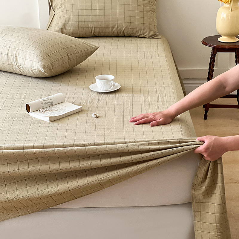 Sábanas de algodón lavado de algodón de estilo japonés, dormitorio de estudiantes de una sola pieza, 100 sábanas dobles individuales de algodón puro, sábana individual, juego de tres piezas 3