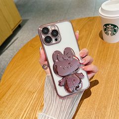 全メッキkt兎鏡携帯電話スタンド女子化粧鏡携帯ケーススタンドデスクトップブラシ震え音横縦両用