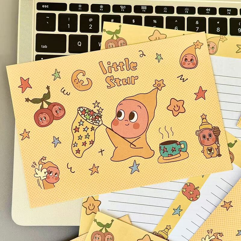 New Cartoon Star Character Letter Paper Set, Cute Handwritten Messages, Blessings for Friends, Commemorative Gift Stationery