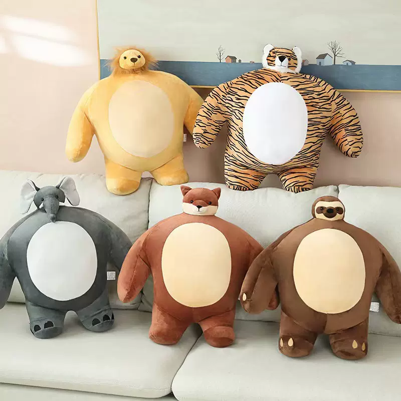 小头公仔系列靠枕玩偶树懒老虎狐狸狮子毛绒玩具小头熊抱枕