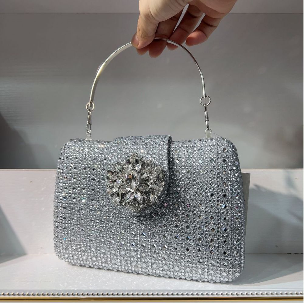 Túi clutch nữ đính đá pha lê dự tiệc sang trọng 19×13.5×4 cm — sâm panh chi tiết 15