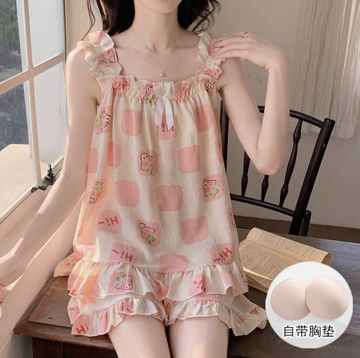 Summer pijama, top with cups, cute bra, set