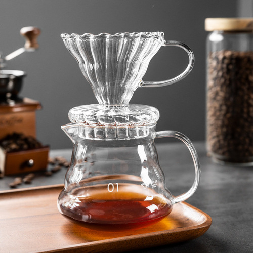 Hand-brewed coffee pot, cloud pot, sharing pot, thickened heat-resistant glass, cute coffee pot with scale, fair cup