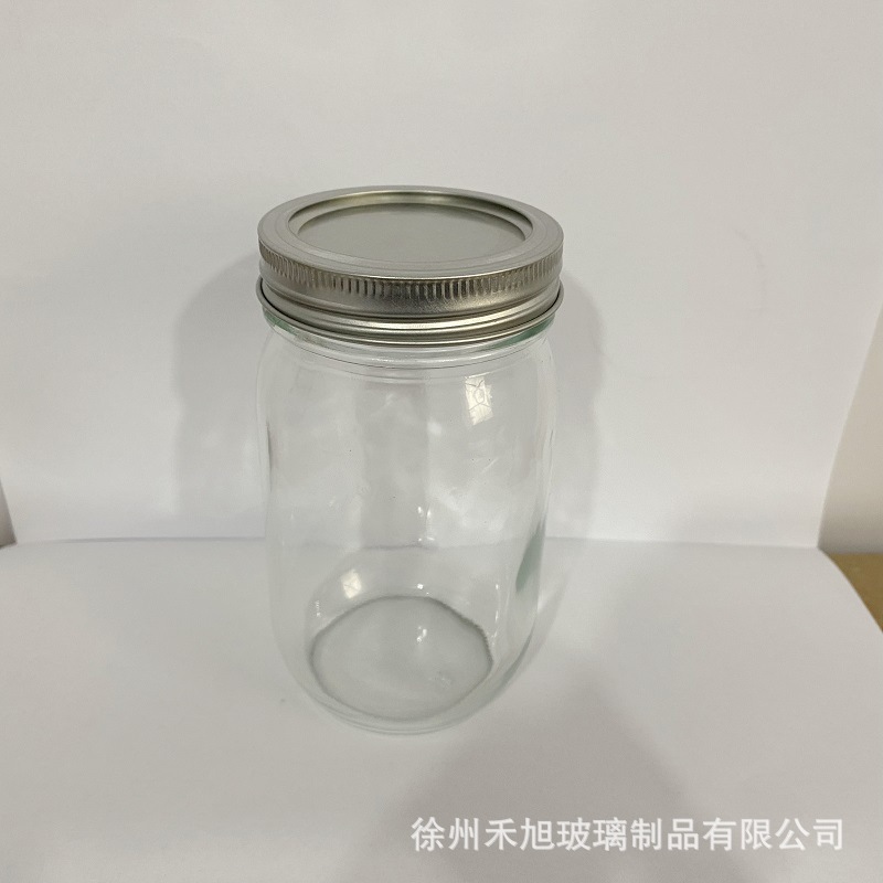 500ML圆形玻璃梅森罐果汁饮料杯炖汤瓶蜂蜜瓶16OZ玻璃罐