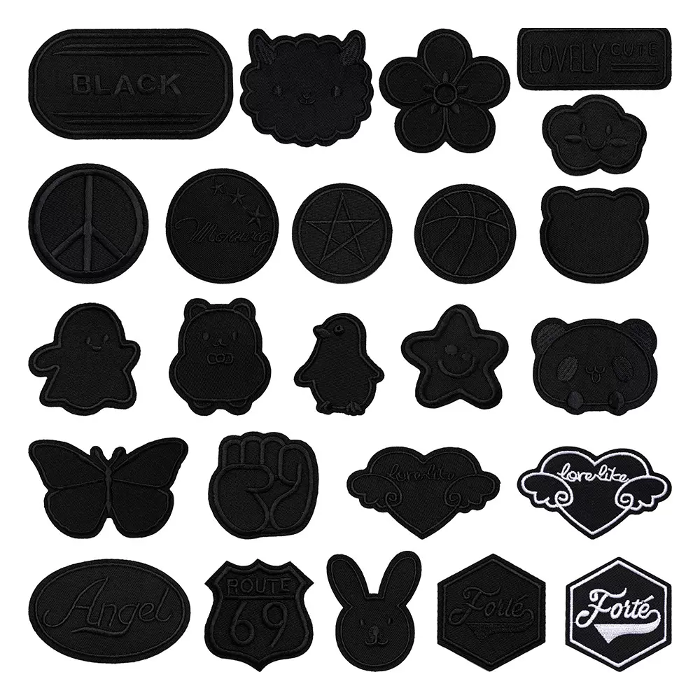 黑色自粘胶免缝刺绣布贴服装辅料羽绒服diy破洞衣服补丁电脑绣花