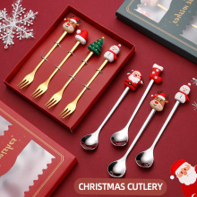 创意圣诞勺子跨境不锈钢礼品叉勺套装高颜值公仔Christmascutlery