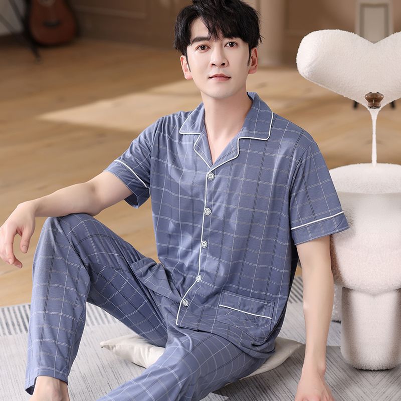 Pijamas de verano de algodón, pantalones largos de manga corta delgados y sueltos más grandes para padres de mediana edad, set de ropa de casa