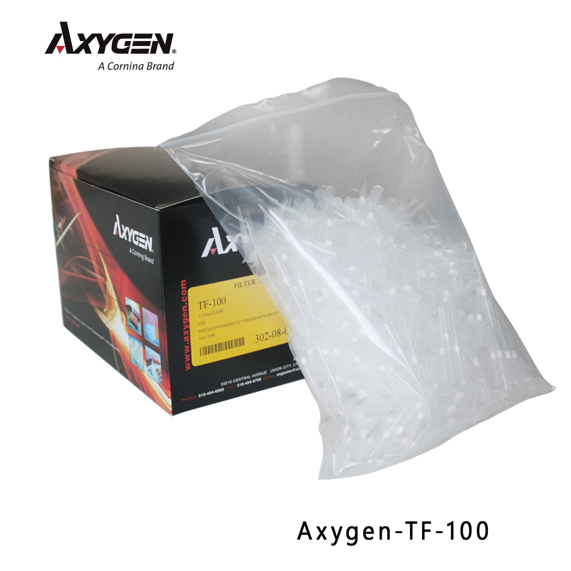 爱思进Axygen TF-100 100ul带滤芯袋装吸头，1000支/盒；10盒/箱