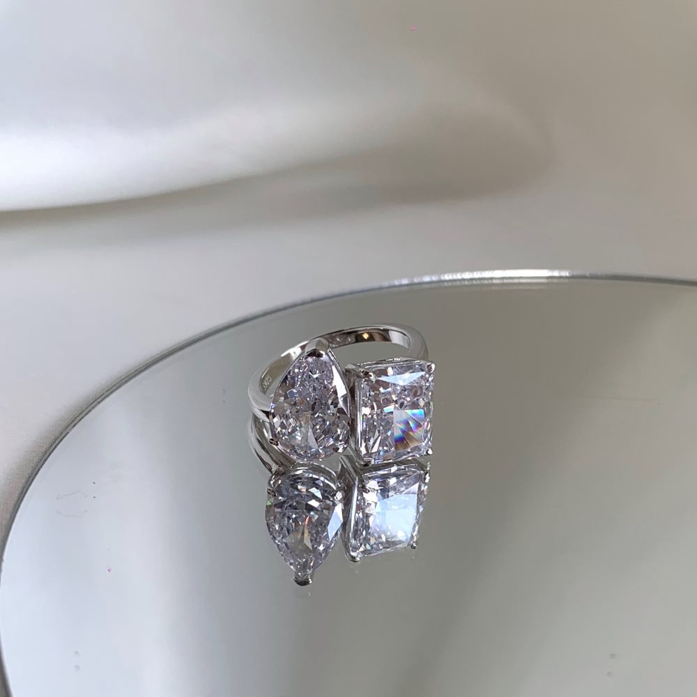 Fashion Geometric Sterling Silver Inlay Zircon Rings 1 Piece