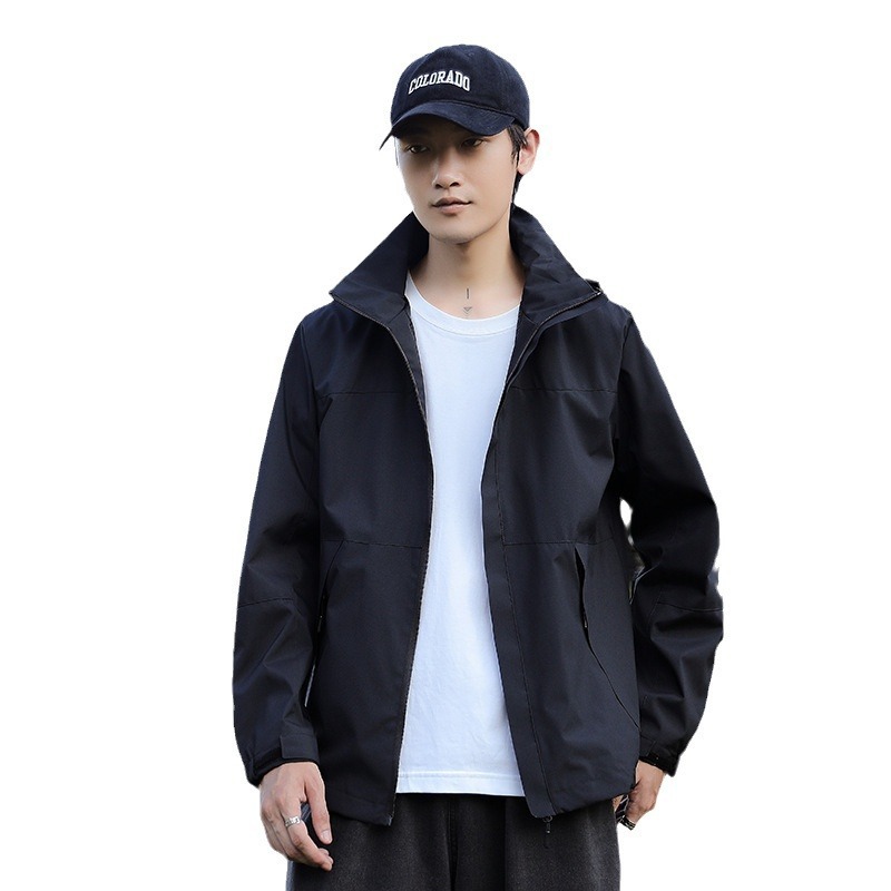 Primavera y otoño deportes al aire libre pareja de moda casual sombrero desmontable color a juego hombres y mujeres chaqueta delgada entrega en vivo