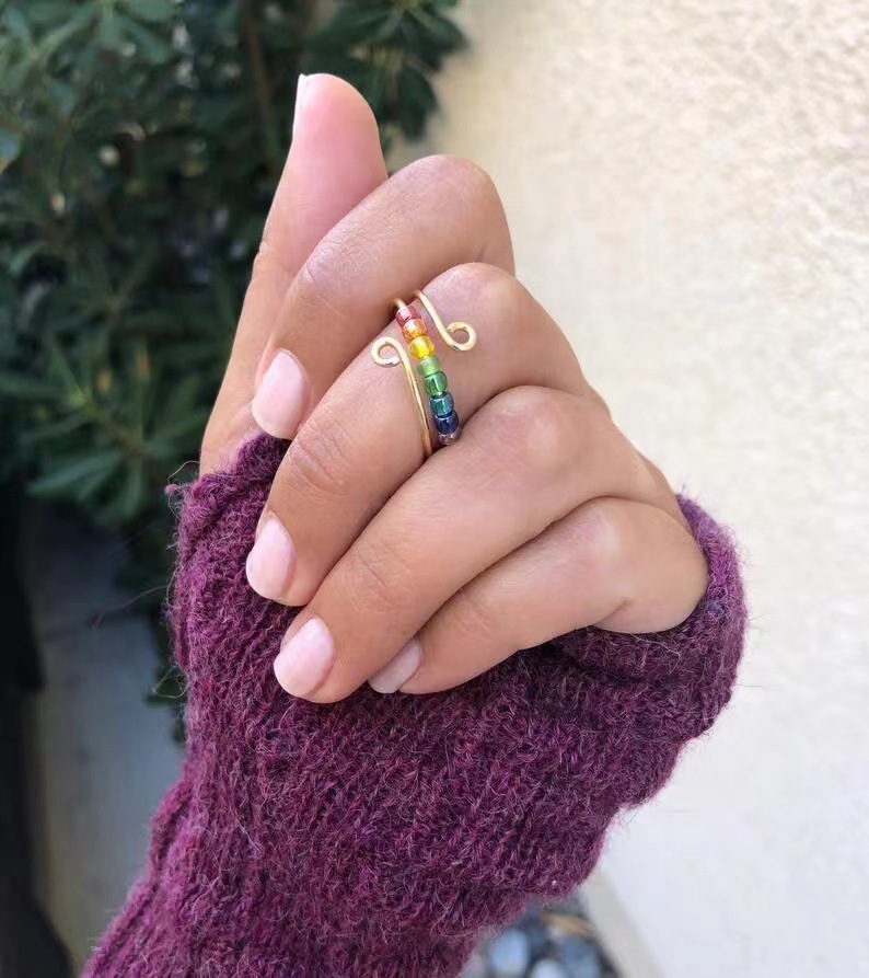 Bohemian Multicolor Stainless Steel Beaded Plating Open Ring 1 Piece