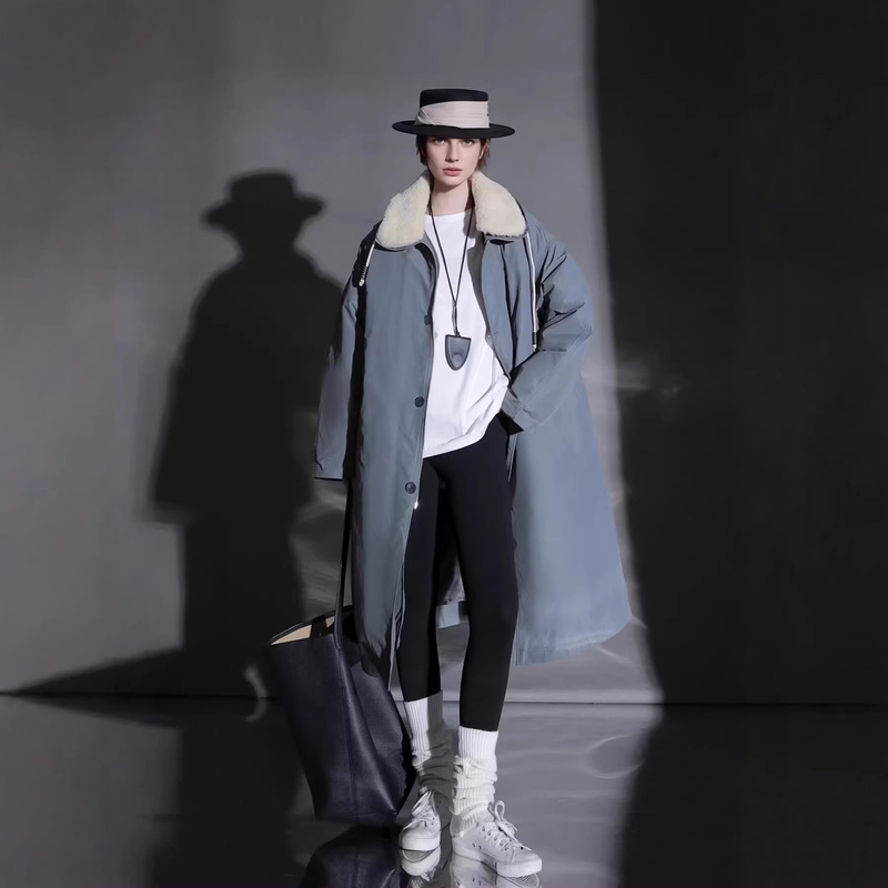 Parker Two-Piece Set with Lamb Wool Collar and Hood, Warm down Jacket for Women, Mid-Length White Duck down Coat, New Autumn and Winter Model