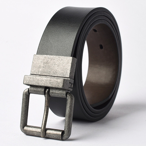 Plus-size cross-border men's genuine leather belt with rotating pin buckle, featuring a double-sided, lengthened, and minimalist design.