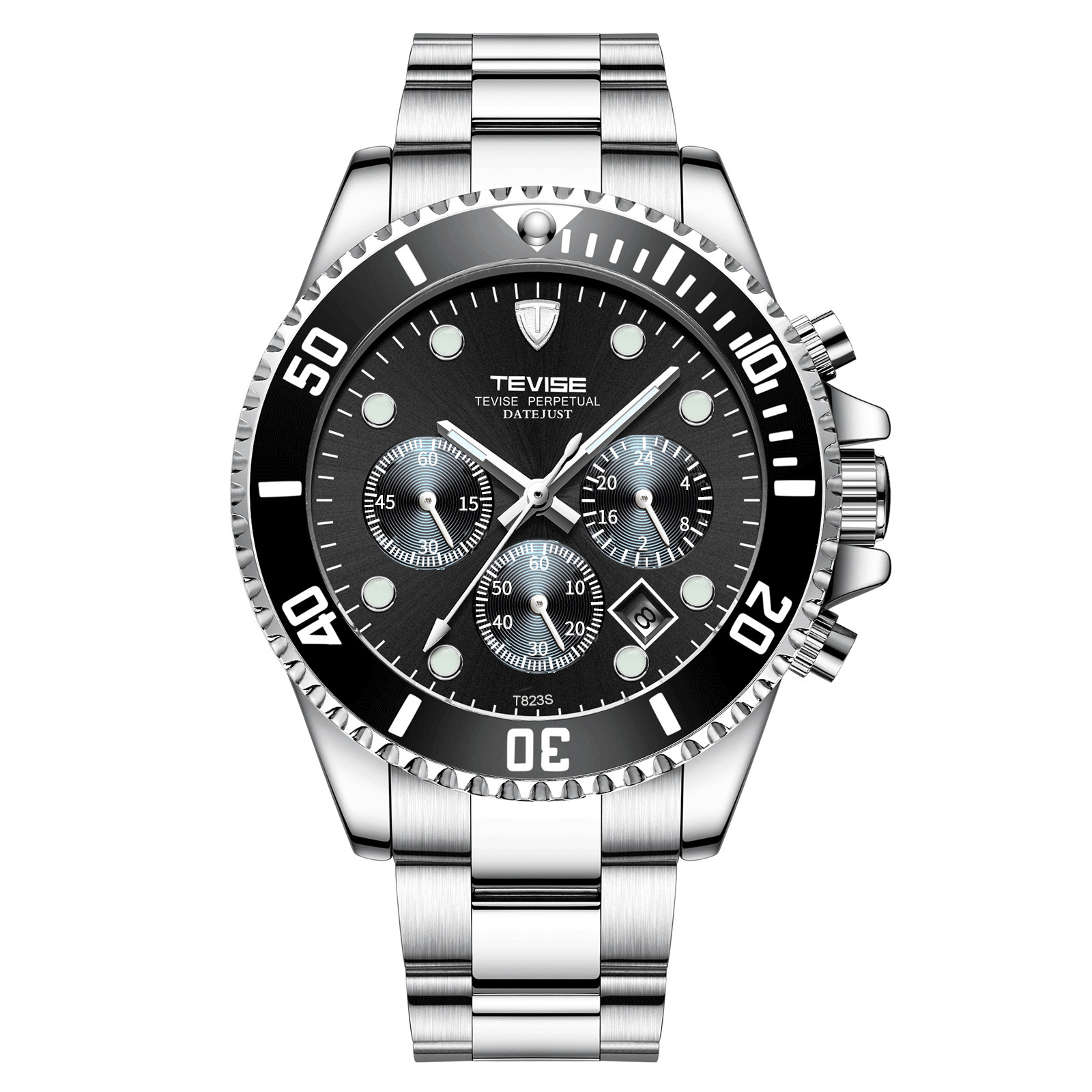 Tevise reloj de hombre reloj de cuarzo para hombre reloj luminoso correa de acero a prueba de agua reloj de correa de acero de seis pines