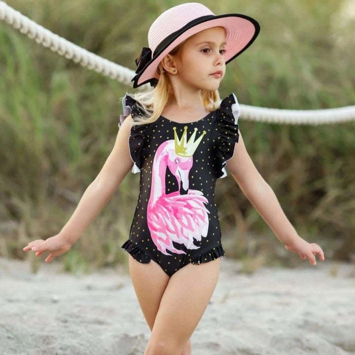 2023 verano nuevo traje de baño de las niñas coreano flamenco triángulo traje de baño de una pieza vacaciones de los niños traje de baño de aguas termales