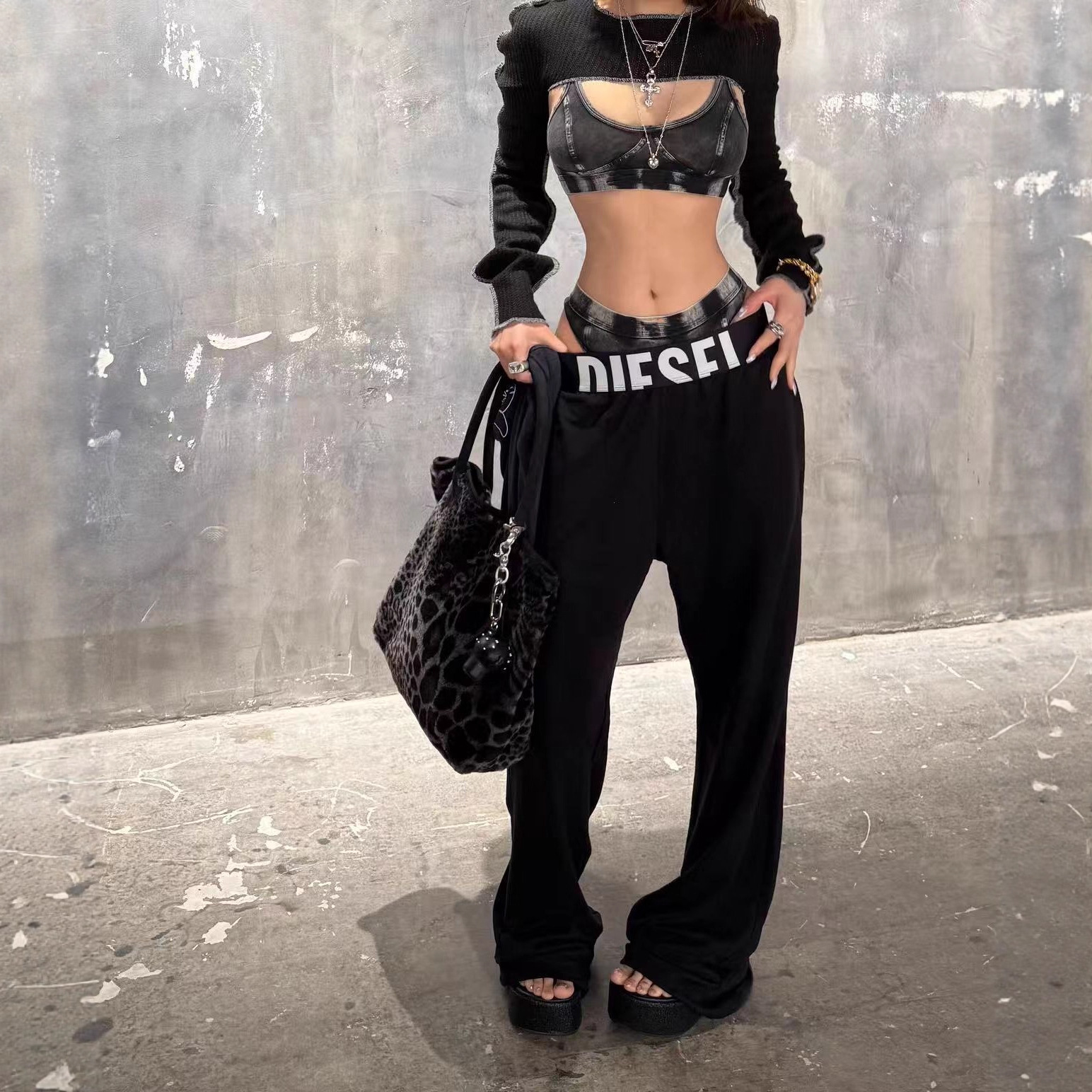 Correct Version of Niche Design Fashionable Webbing Splicing Straight Casual Trousers and Sports Pants for Women