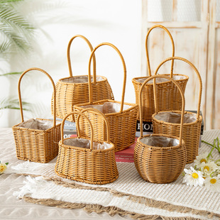 Woven Flower Arrange Flower Basket Portable Flowers Imitation Rattan Moon Handmade Basket Children's Egg Decoration Home Flower Ling Star