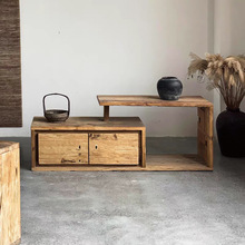 侘寂风实木电视柜中式禅意客厅柜原木民宿复古地柜老榆木矮柜子