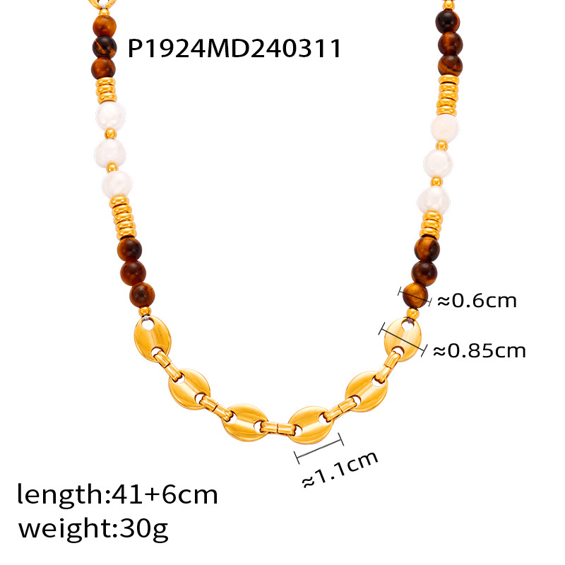 Vacuum Plating Gold Plating Process Elegant Simple Style Geometric Natural Stone Titanium Steel 18K Gold Plated Necklace In Bulk