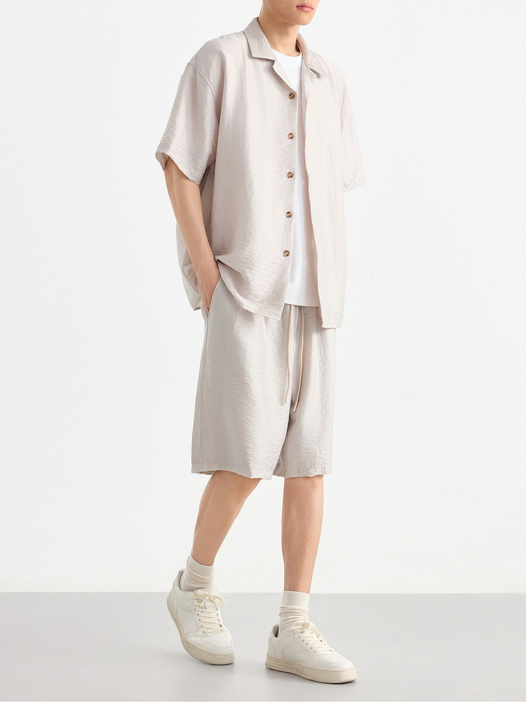 Bộ sơ mi ngắn tay cổ Cuba nam phong cách công sở, chất liệu nhăn mềm mại — Quần Short (91718) chi tiết 19