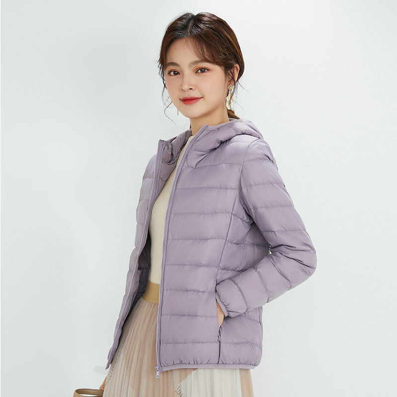 90 chaqueta de plumón de mujer con capuchón ligero corto de tamaño grande ligero estilo extranjero chaqueta de plumón blanco chaqueta Pinghu al por mayor