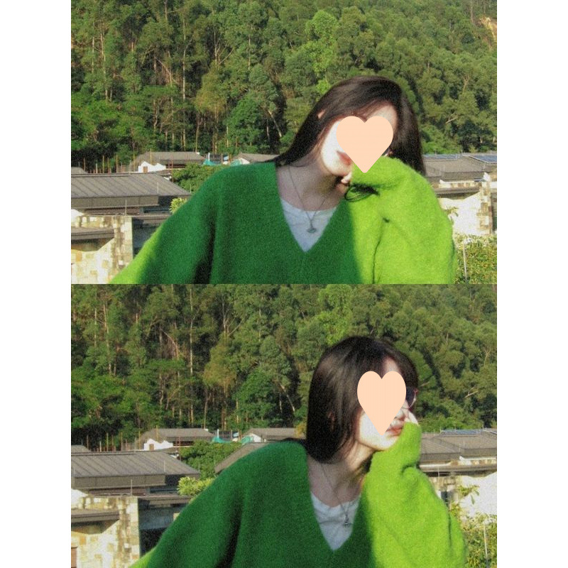 High-end lazy style avocado green collar sweater for women in autumn and winter soft glutinous style loose mid-length sweater top