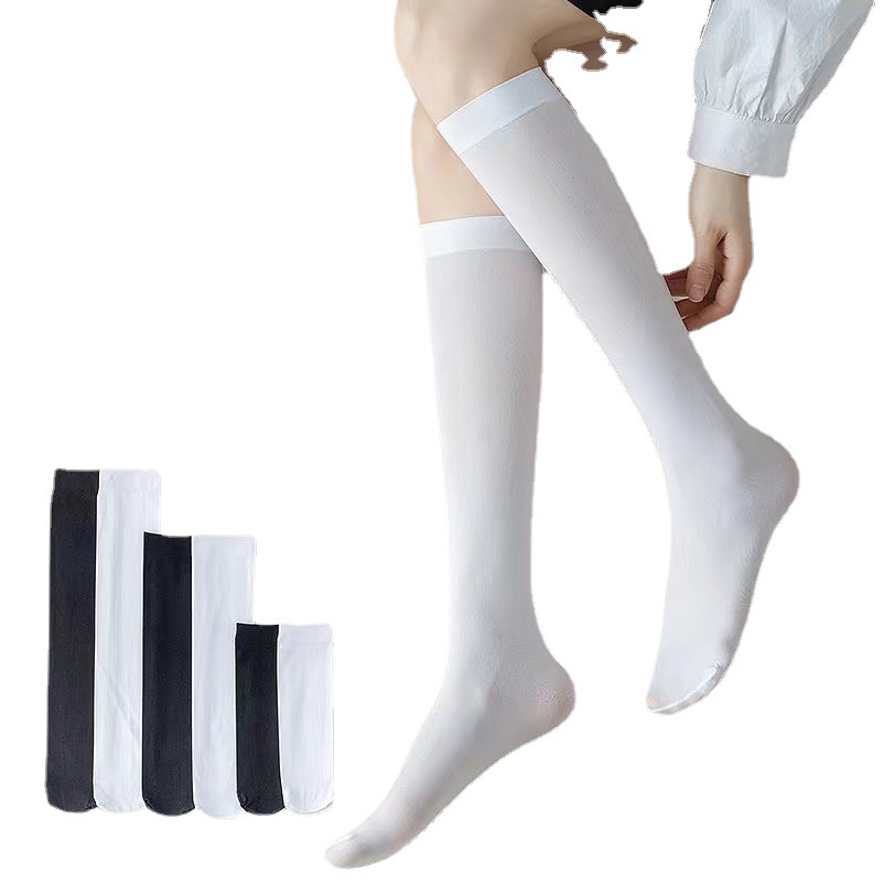 Fino color sólido JK media pantorrilla calcetines rodilleras antideslizante calcetines de compresión que forman la pierna Delgado estudiante blanco y negro largo todo a juego