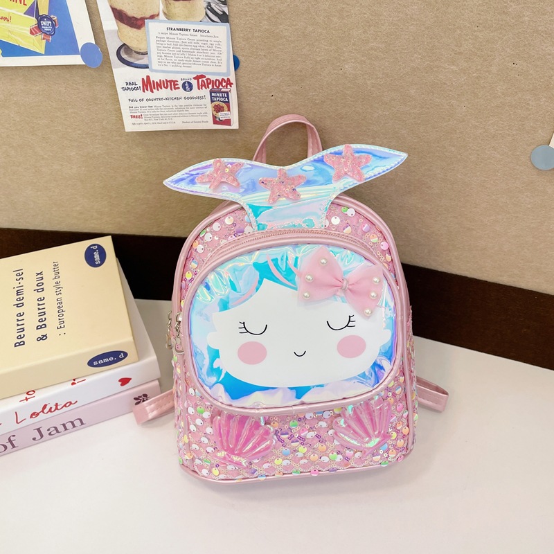 Mochila de moda de sequillas para niños y niñas, jardín de infantes, mochila para bebés, caricatura encantadora conchas de estrellas, mochila para niños