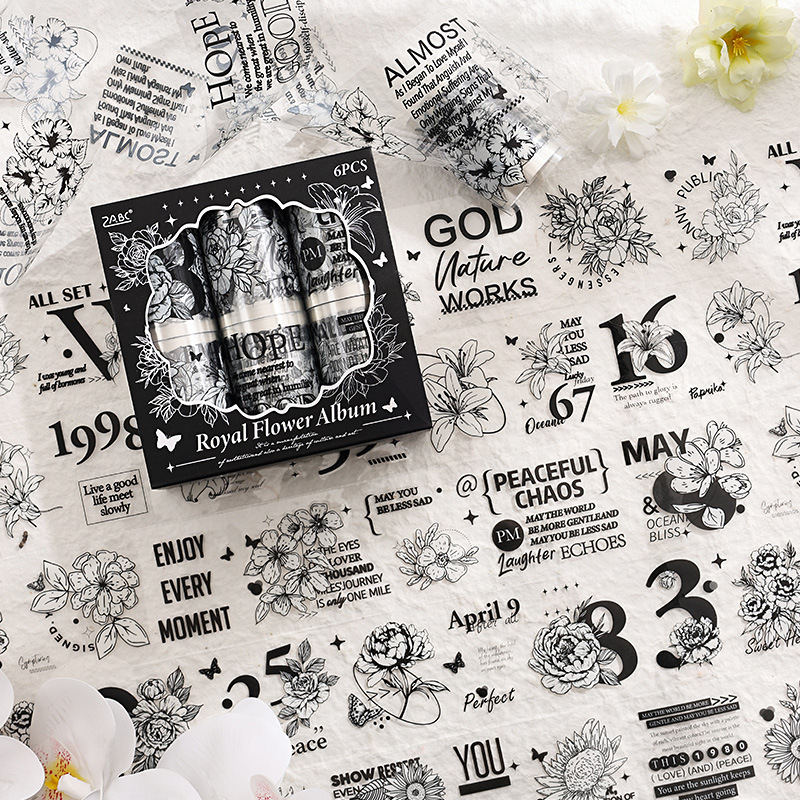 Palacio floral transparente impermeable pet cinta adhesiva caja diy libro de mano diario pegatinas retro transfronterizas flores pegatinas británicas