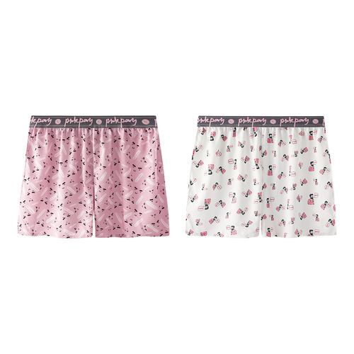 Summer Men's Arrow Pants Trendy Printed Fashion Casual Home Loose Four-Corner Woven Pink Ice Silk Underwear for Men