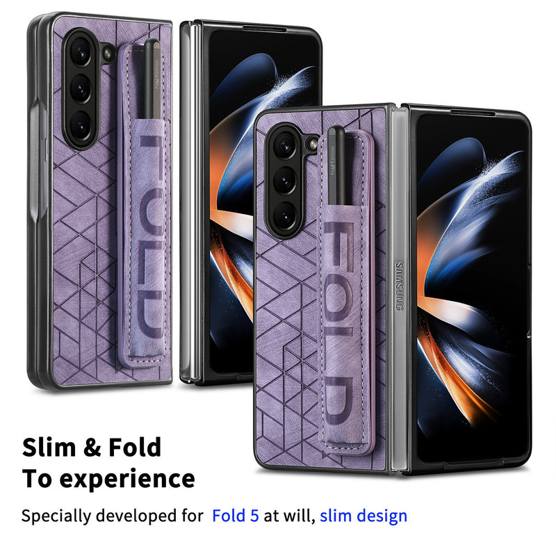 Suitable for Samsung Z Fold8U Mobile Phone Case 7/6/5 Wristband Lettered Pen Case Plain Leather 4/3 Anti-Fall Protective Cover Suitable for Samsung Z Fold8U Mobile Phone Case 7/6/5 Wristband Lettered Pen Case Plain Leather 4/3 Anti-Fall Protective Cover