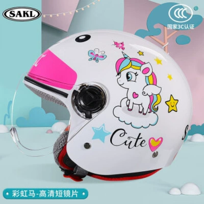 and Girls Cute Baby Autumn – Motosiklet kaskı (dəbilqə) - 3c-rainbow-horse-white-short-mirror