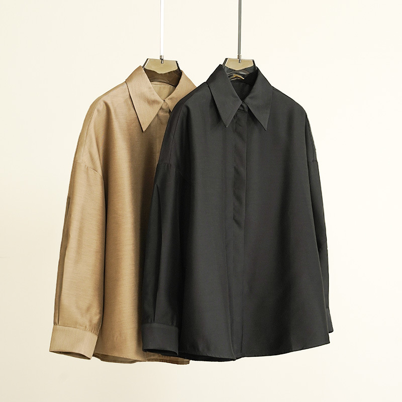 Jia D original fabric! Gao Ding Silk Wool Heavy 36 Mm All-match Commuter Solid Color Long Sleeve Shirt Jacket for Women