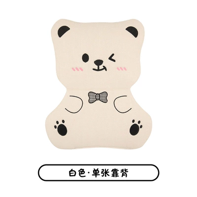 Car Seat Cushion Bear Cartoon Four Seasons Pad - white-backrest-linen-reversible-bow-bear