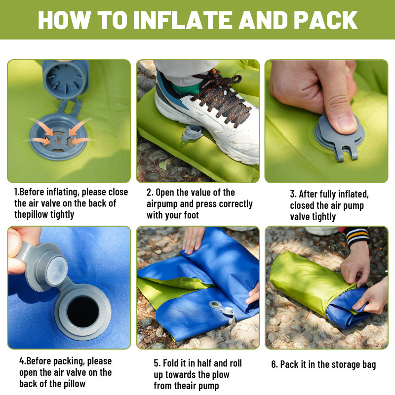 Ultra-light Foot Pump Inflatable Mat Camping Portable Air Mattress Foldable Moisture-proof Sleeping Pad_voghion.com