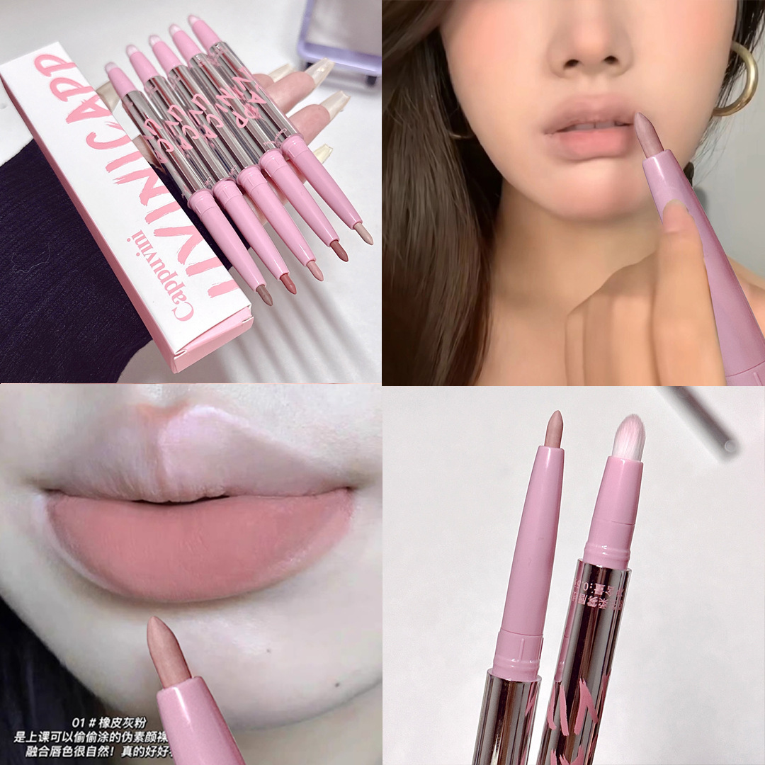 Cappuvini delineador de labios de doble cabeza mate mate sujetando maquillaje en forma de labios gancho delineador rojo maquillaje lápiz labial lápiz labial