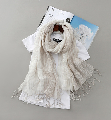 New summer products, Japanese linen scarf, square scarf, fashionable and versatile striped cotton and linen shawl, beach sun protection silk scarf