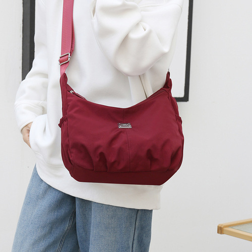 Large Capacity Casual Pleated Crossbody Bag Oxford Cloth Durable Outing Mom Bag Simple Shopping Travel Shoulder Bag for Women