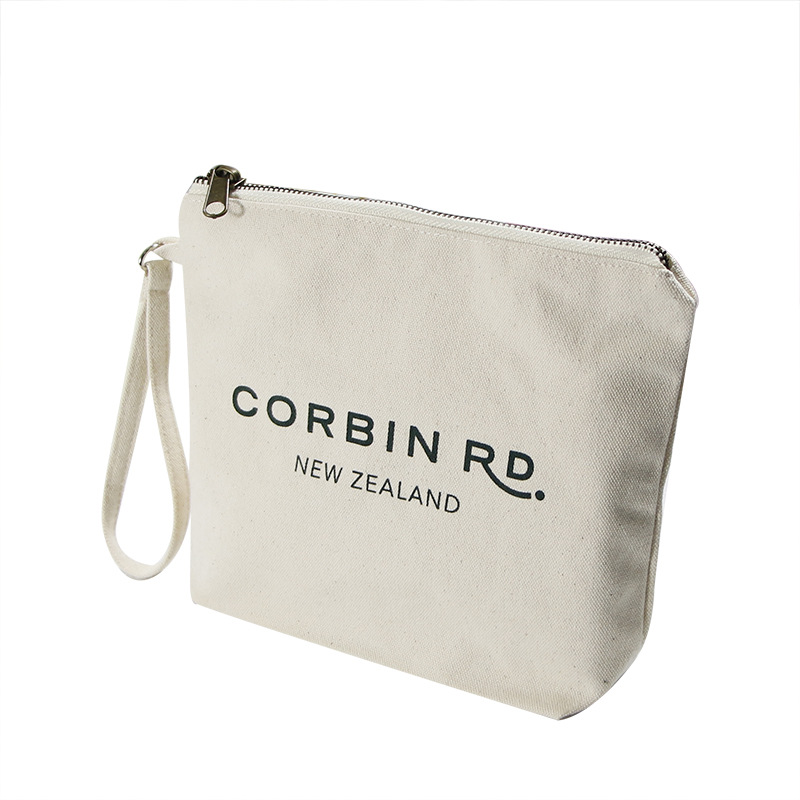 亚马逊跨境帆布拉链袋多功能化妆包手拿包可印Logo收纳原色帆布袋