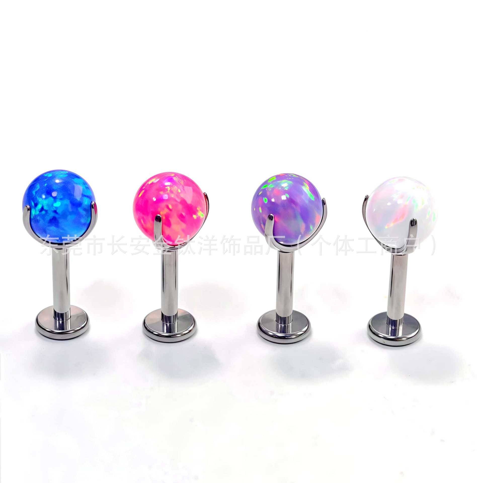 F136 Titanium Inner Thread Lip Nail Opal Three-Claw Ball G23 Titanium Alloy Piercing Jewelry Tongue Nail Ear Bone Nail detail image 8