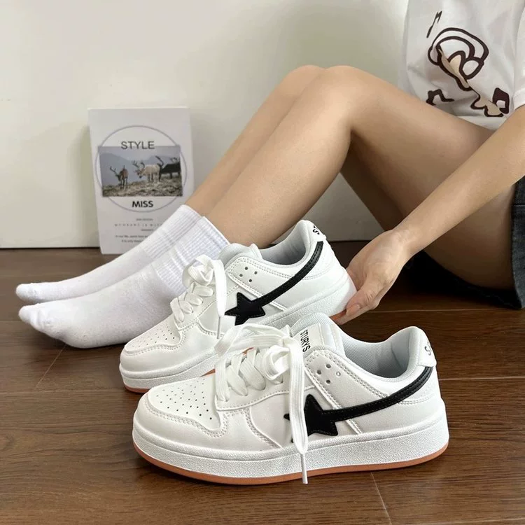 White shoes, demi-season footwear, low sports shoes platform, sneakers
