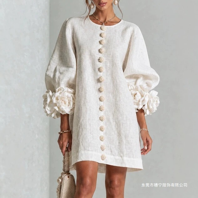 2026 Amazon Independent Store French Style Three-Dimensional Floral Lantern Sleeve Dress 2026 Amazon Independent Store French Style Three-Dimensional Floral Lantern Sleeve Dress