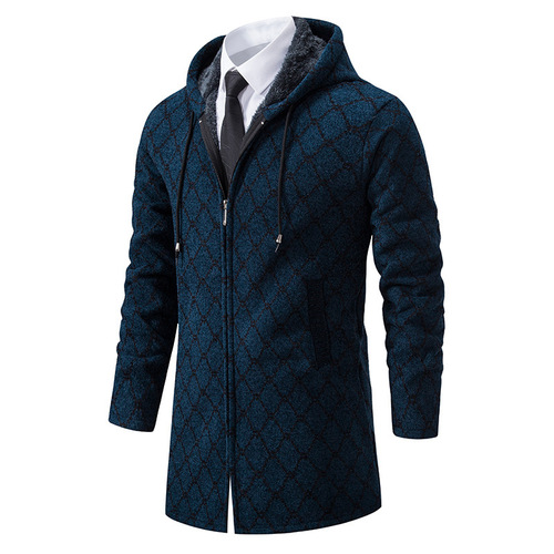 Foreign Trade Autumn Men's Long-Sleeve Wool Sweater Fashion Casual Hooded Jacket Knit Top Trendy Cardigan